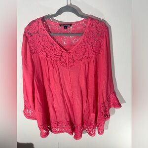 Women’s Zac and Rachel cottagecore Lace Trim Pink Blouse Sz 2x